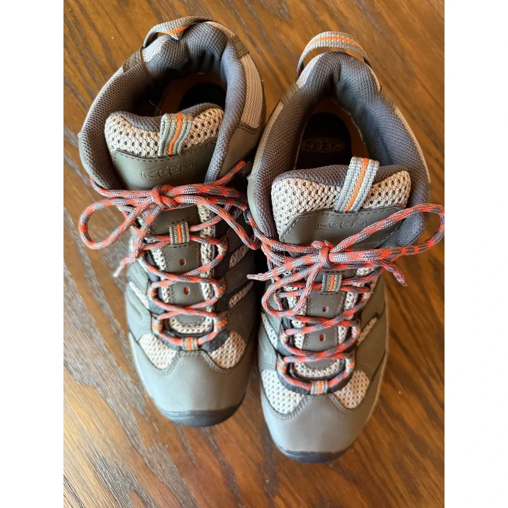 KEEN Steens Mid Waterproof Hiking Boots Mens 10 Grey Orange Excellent Trail Shoe